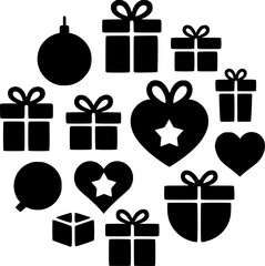 Valentine's Day collection of Black Gift Box Icons