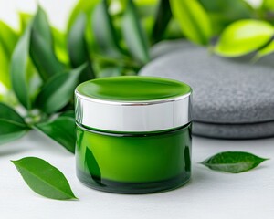 Natural skincare cream in a serene setting.