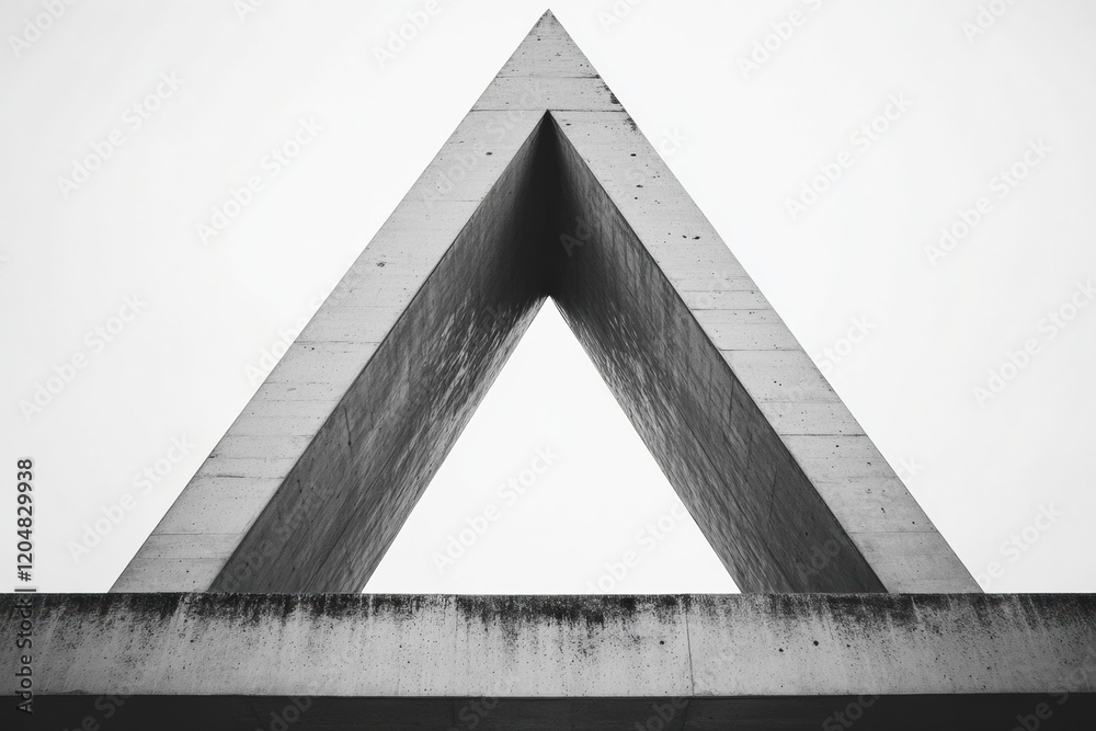 Poster Unique triangular concrete structure under a cloudy sky showcases modern architecture in urban setting. Generative AI