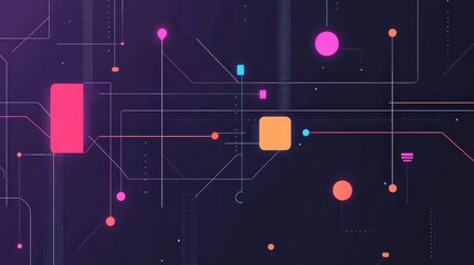 Interconnected data nodes flat design side view futuristic theme animation vivid