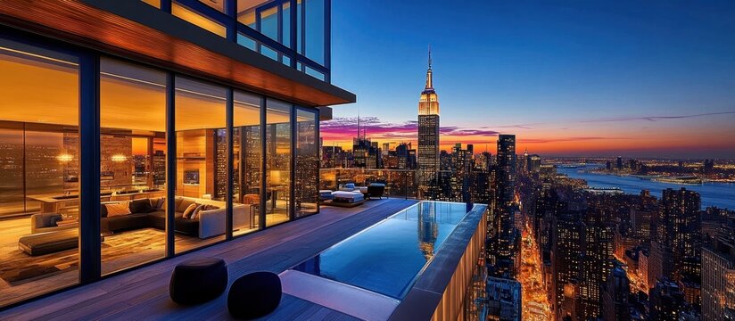 Luxury Penthouse with Infinity Pool and Stunning NYC Skyline at Sunset