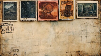 Vintage Postage Stamps on Old Envelope