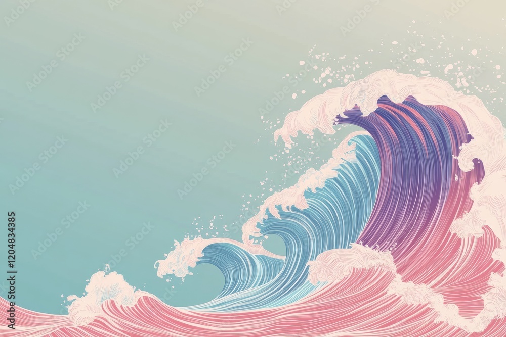 Aufkleber colorful ocean waves crashing against a serene sky at sunset with intricate patterns and textures. g
