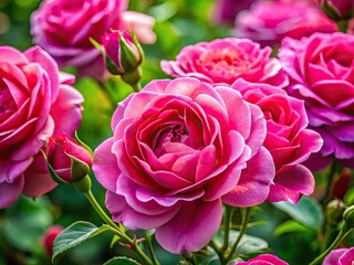 Exquisite high-resolution documentary photographs capture the vibrant beauty of blooming pink roses.