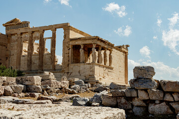 Fototapeta premium Six Caryatids on the Porch of the Erechtheion temple on the Acropolis in Athens Greece