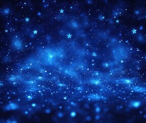 Fototapeta premium Dreamy Night Sky with Glowing Blue Stars Bokeh Effect and Navy Blue Background