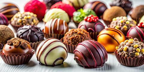 Indulge in decadent chocolate truffles and pralines. High-resolution images capture their luxurious allure.