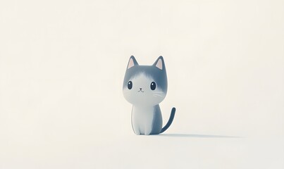 Cute 3D rendered grey and white kitten sitting on white background.