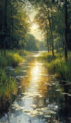 Obraz premium Galeso River Scenic View in Taranto Puglia Italy with Lush Reeds and Clear Stream