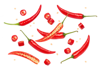 hot red chili peppers isolated on white background. 