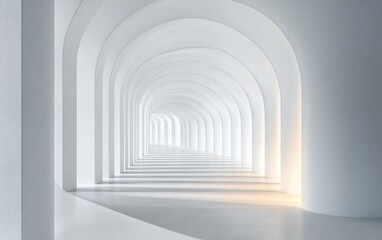 Fototapeta premium Curved Minimalist Interior Hallway with Natural Light and Smooth White Walls