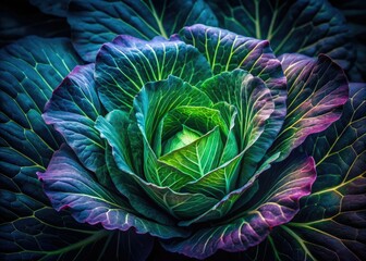 Obraz premium Macro shot: pointed cabbage's intricate detail, shallow depth of field, low light enhances texture.