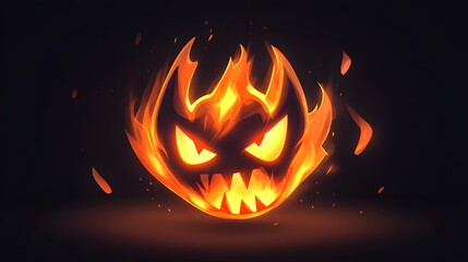 Naklejka premium Fiery Ghost Face with Flames and Intense Expression in Darkness