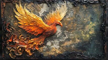 Fototapeta premium Majestic Phoenix Rising with Vibrant Feathers and Textured Background