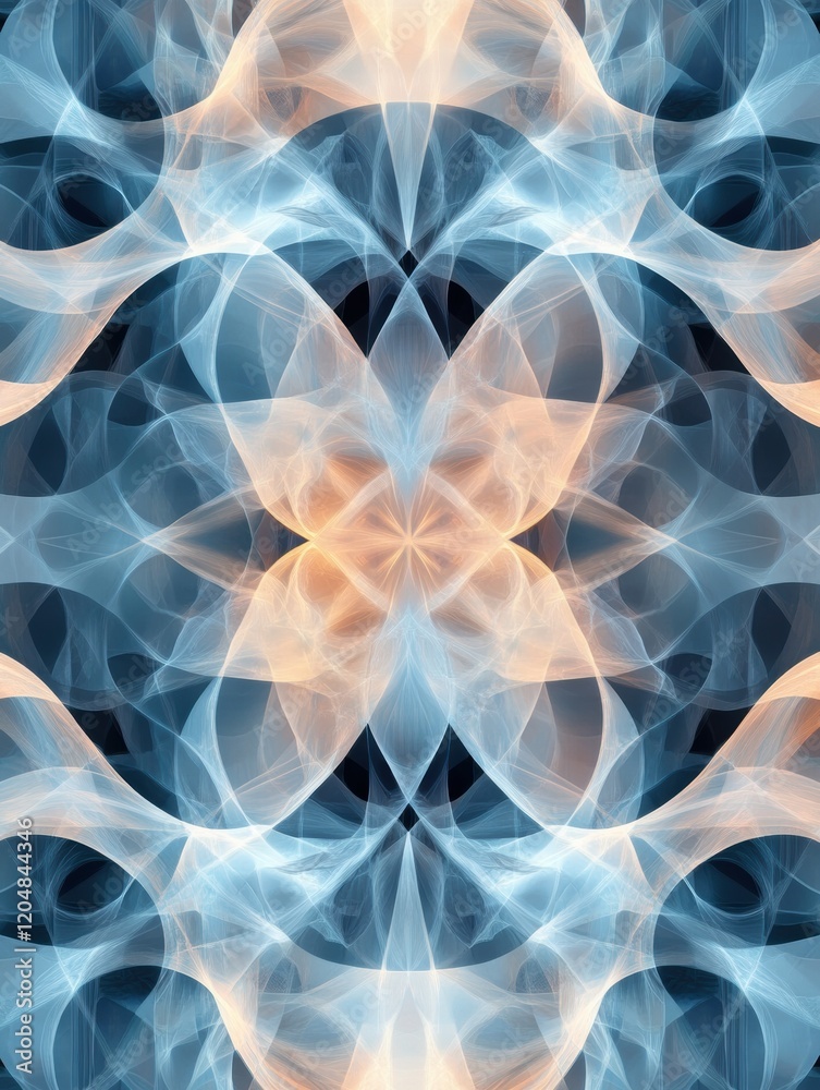Poster intricate swirling patterns of blue and orange hues create a mesmerizing abstract design with a symm