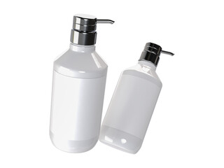 Plastic or Glass with dispenser pump bottle and label mockup container packaging isolated on background. 3D template for liquid soap, gel, lotion, cream, shampoo, bath foam, healthcare or medicine