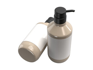 Plastic or Glass with dispenser pump bottle and label mockup container packaging isolated on background. 3D template for liquid soap, gel, lotion, cream, shampoo, bath foam, healthcare or medicine