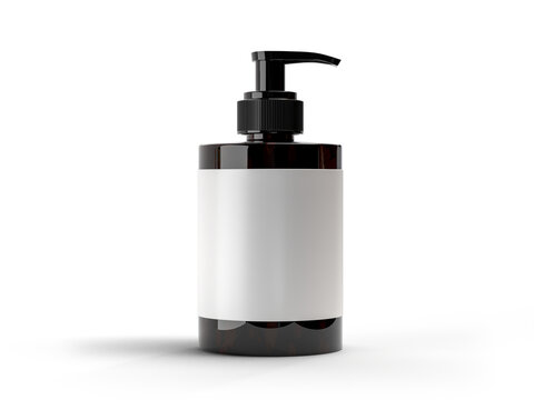 Plastic or Glass with dispenser pump bottle and label mockup container packaging isolated on background. 3D template for liquid soap, gel, lotion, cream, shampoo, bath foam, healthcare or medicine