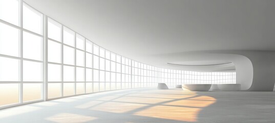 Obraz premium Minimalist Curvilinear Hall with Pristine White Windows and Soft Diffused Light