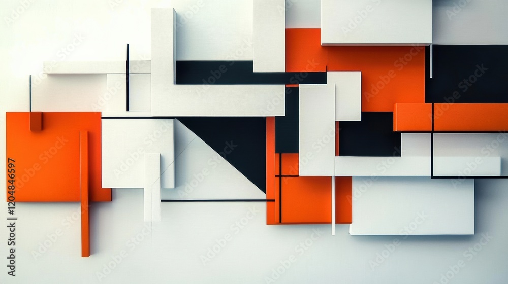 Poster abstract wall art featuring geometric shapes in red, black, and white with a modern design displayed