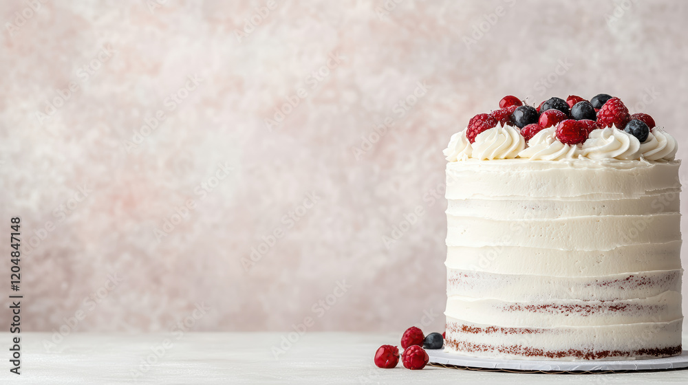 Canvas Prints Delicious cake topped with fresh berries and cream, perfect for celebrations