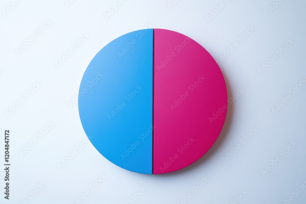 Poster circular divided design showcasing contrasting blue and pink colors on a plain background for modern
