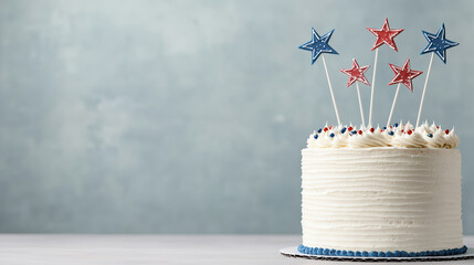 patriotic themed cake with red, white, and blue decorations