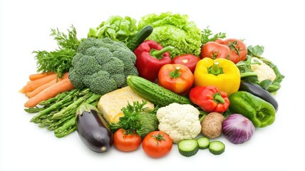 Fresh vegetables arranged on a white background. Flexitarian food concept