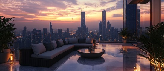 Naklejka premium Luxury Penthouse Sunset Cityscape