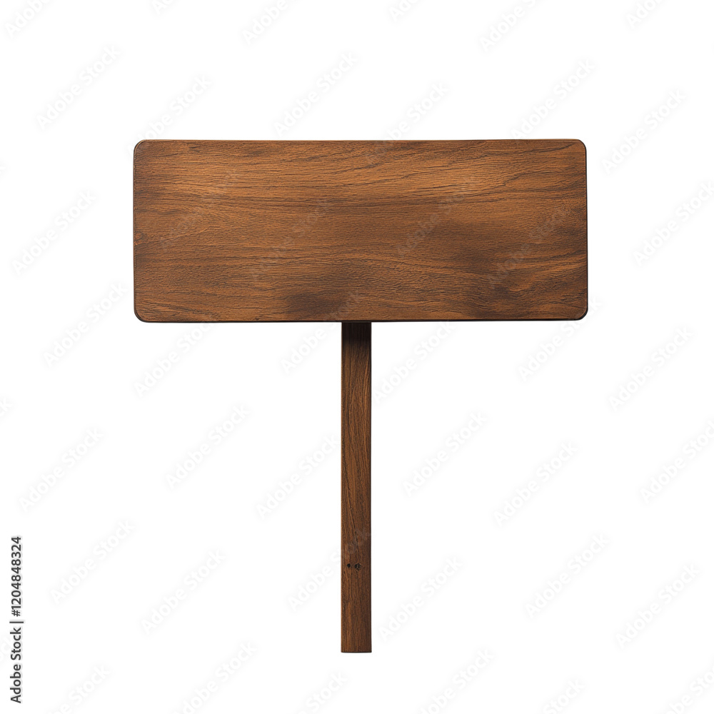 Leinwandbilder A simple, blank rectangular wooden sign with a vertical post stands against a white background, ideal for adding text or graphics.