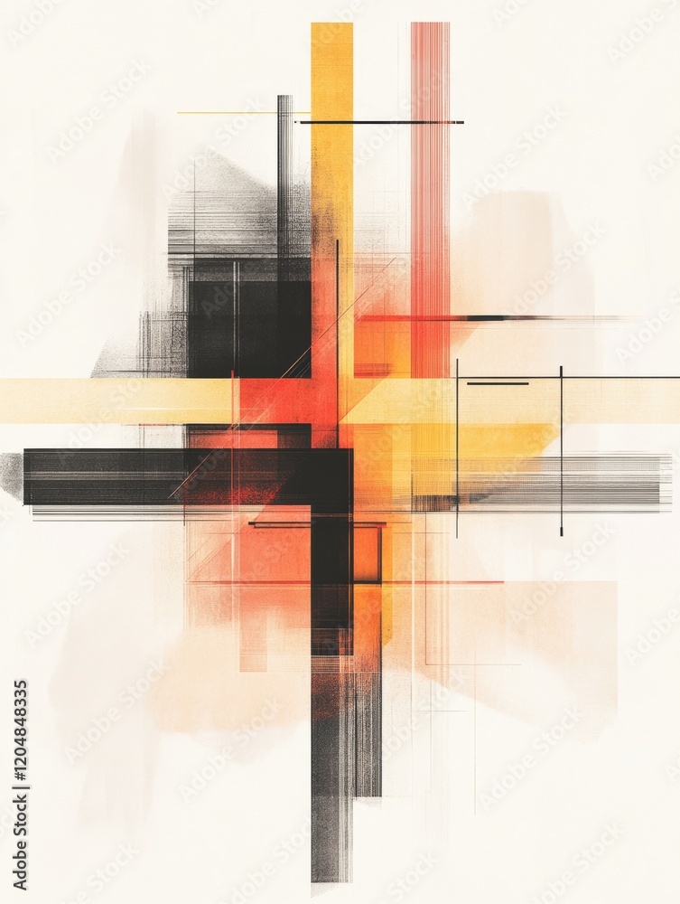 Aufkleber abstract composition featuring lines and colors in dynamic arrangement with shades of black, orange,