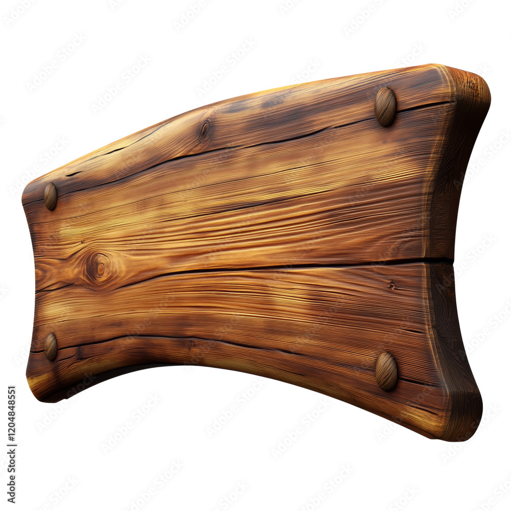 Fototapete a digitally rendered image of a rustic, curved wooden sign with blank space, ideal for adding text o