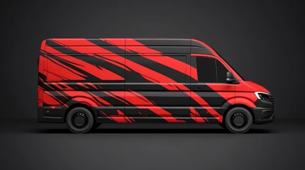 Obraz premium Red black van wrap design, studio shot, advertisement