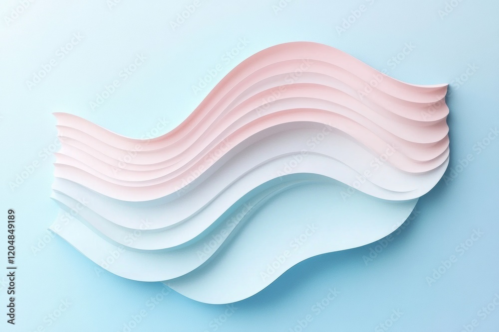Leinwandbilder soft waves of layered paper in pastel colors on a blue background creating an abstract and serene de