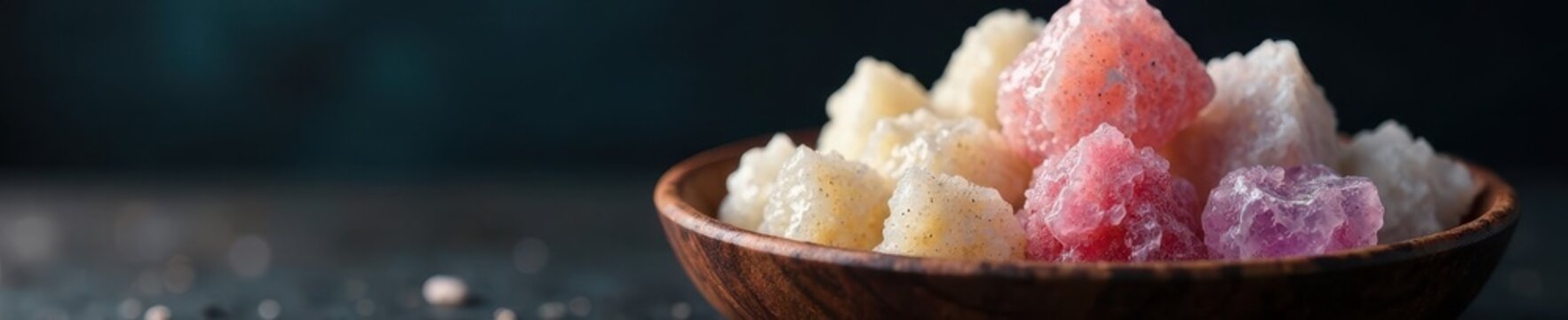 Raw zeolite mesolite stones in a bowl on a dark background, nature, geological formations
