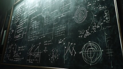 A blackboard filled with complex equations background