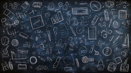 A blackboard background with doodles of school