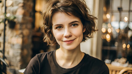 Fototapeta premium Casual Portrait of Eastern European Woman with Freckles and Fluffy Hair. Perfect for: Lifestyle branding, personal care campaigns