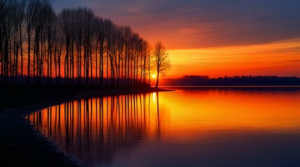 Obraz premium Sunset Reflections on a Calm Lake