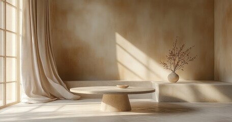Minimalist Still Life Composition Soft Ambient Lighting Draped Sofa Table Texture Simplicity