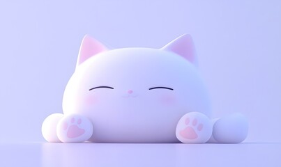 Cute chubby white cartoon cat sitting.