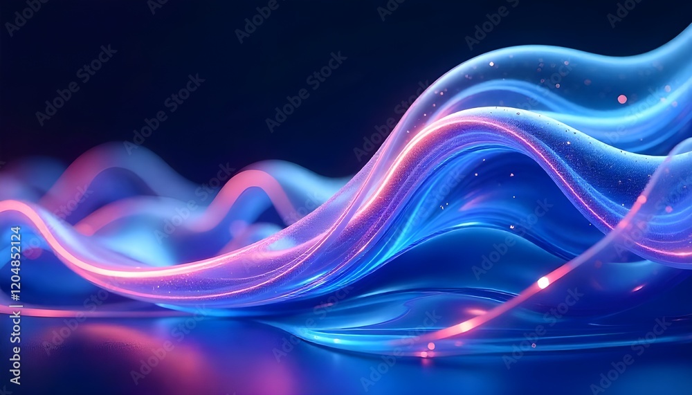 Poster abstract background 3d render of a liquid glass holographic wave in motion, with iridescent neon col