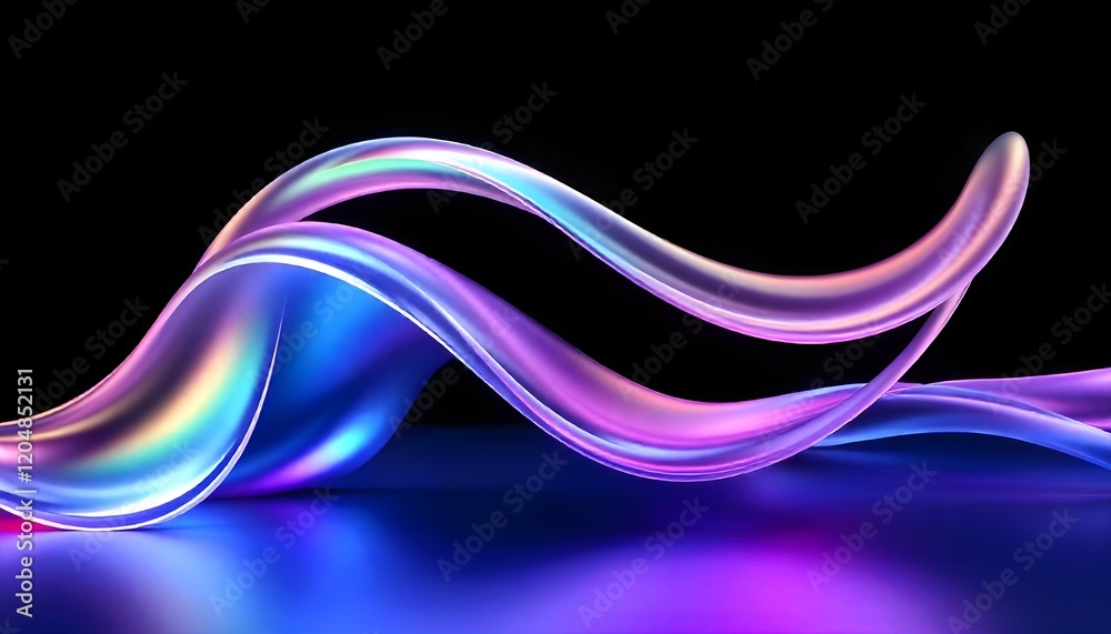 Aufkleber abstract background 3d render of a liquid glass holographic wave in motion, with iridescent neon col