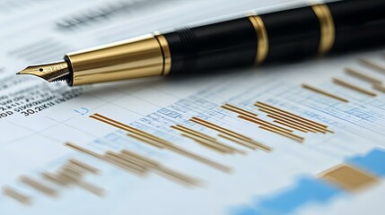 A Gold Fountain Pen on a Spreadsheet