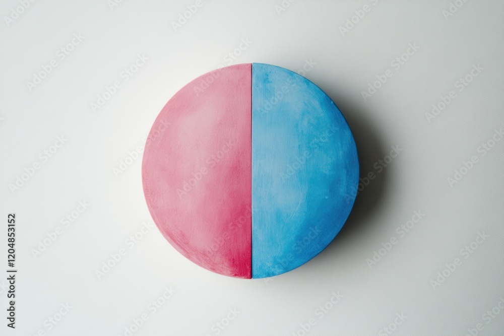 Aufkleber Two colored sections of a circular object placed on a light background showcasing contrast and simplicity. Generative AI