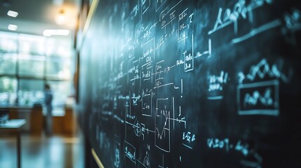 A blackboard filled with complex equations background