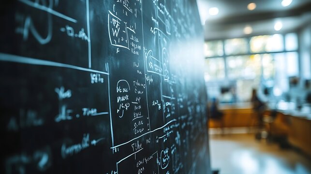 A blackboard filled with complex equations background