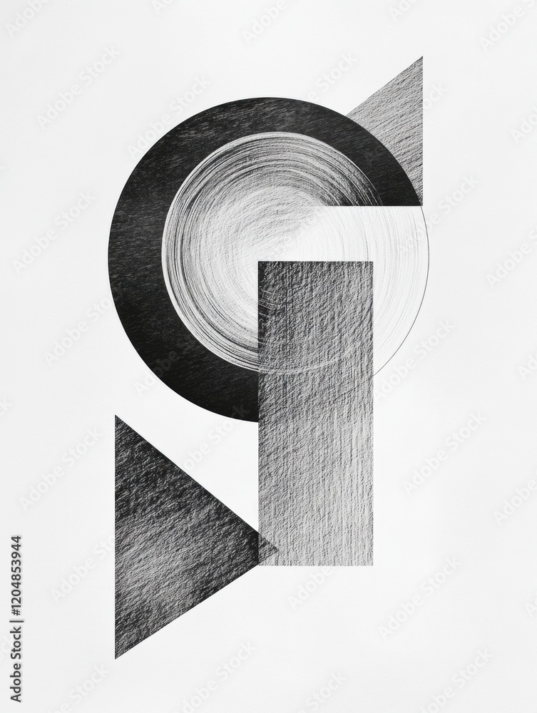 Leinwandbilder abstract composition with geometric shapes and pencil shading showcasing contrast and form in monoch