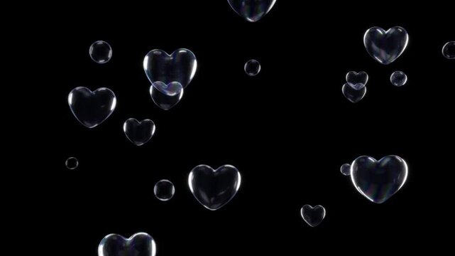 illustration of heart-shaped air bubbles rising upwards for decoration isolated in black