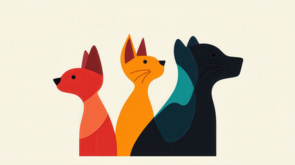 Stylized animal silhouettes showcasing benefits of spaying pets, World spay day concept